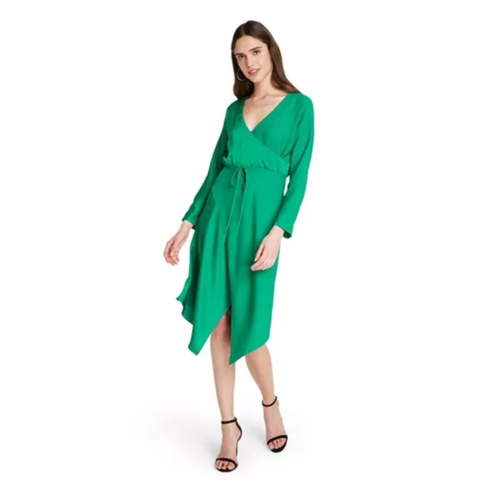 CUSHNIE EMERALD V NECK LONG SLEEVE WRAP DRESS - Picture 9 of 12